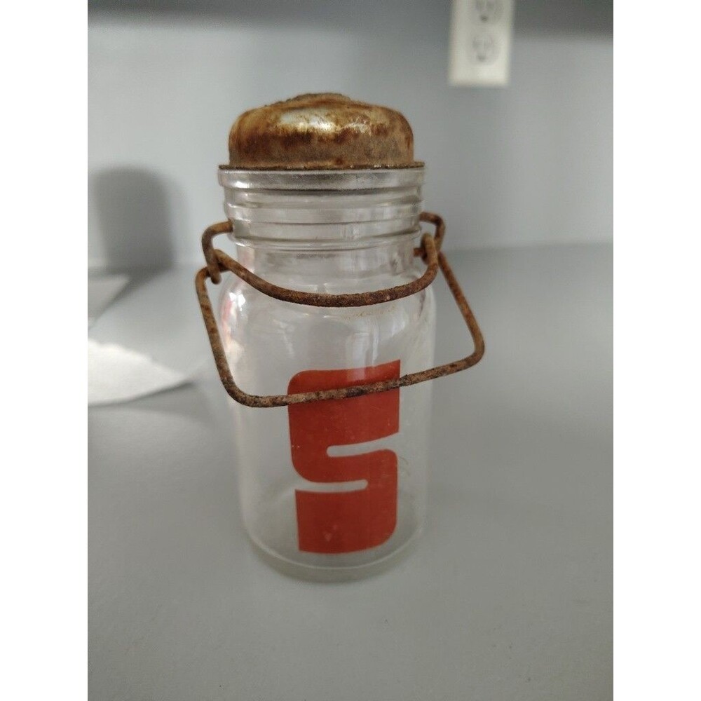 Vintage Salt Shaker By Wheaton Country With Wire Bail Large Red S. Marked Bottom